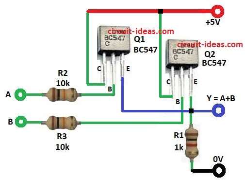 Logic OR Gate Circuit Diagram using Transistors