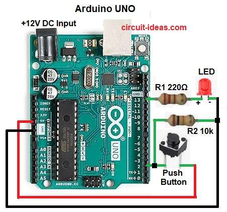 Push Button LED Circuit Diagram using Arduino