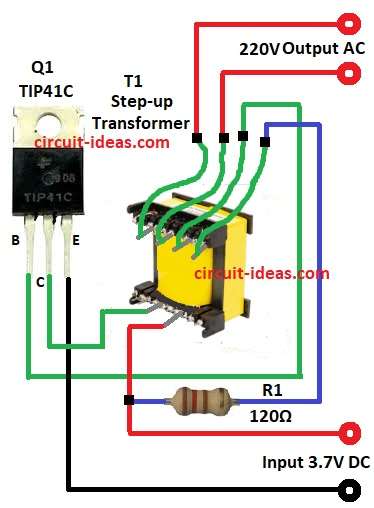 Simple 3.7V DC to 220V AC Inverter Circuit Diagram