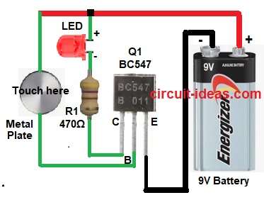 Simple Human Touch Sensor Circuit Diagram with Transistor