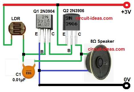 Sound And Light Metronome Circuit Diagram using Transistors