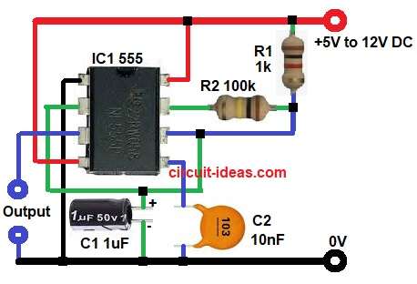 555 Timer Astable Multivibrator Circuit Diagram