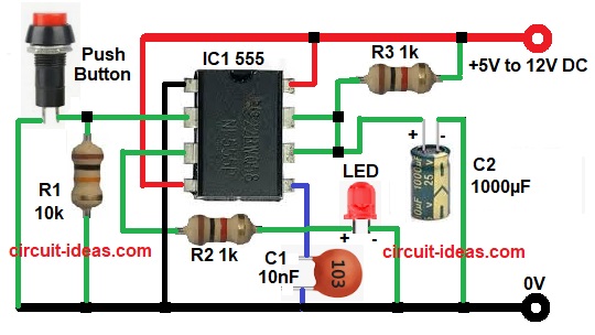 555 Timer Monostable Multivibrator Circuit Diagram