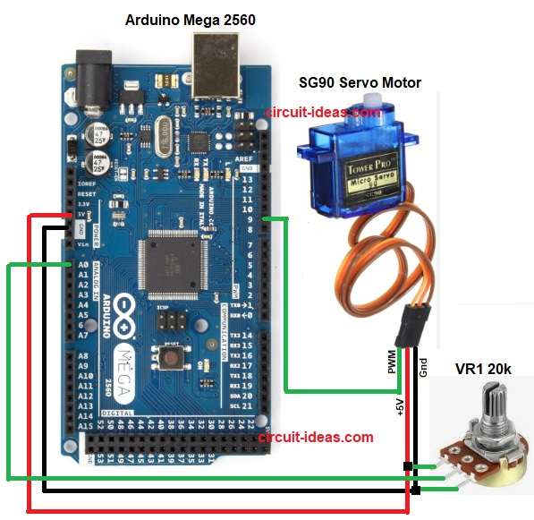 Smooth Servo Rotation Circuit Diagram with Arduino and Potentiometer.