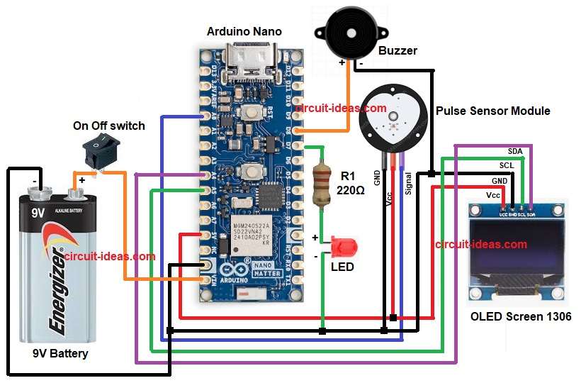 Arduino Based Pulse Monitoring Circuit Diagram