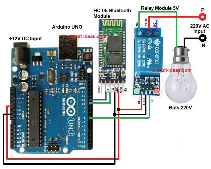 Arduino Bluetooth Appliance Controller Circuit Diagram