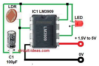 Automatic Light Control Circuit Diagram using LDR and LM3909 IC