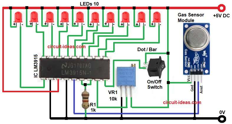 Gas Alarm Circuit Diagram using MQ Sensor Module