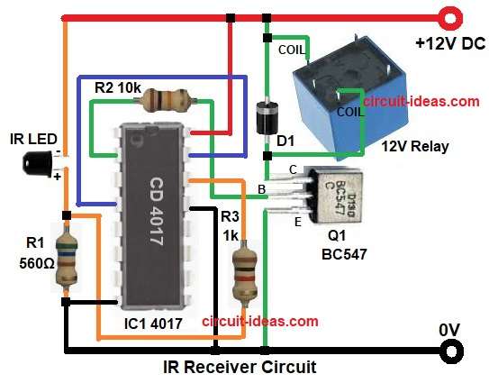 IR Receiver Circuit Diagram using IC 4017