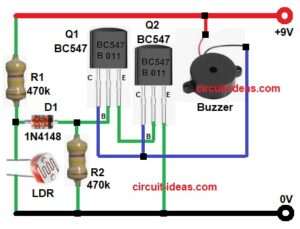Laser Security Alarm Circuit using LDR and BC547 Transistors - Circuit ...