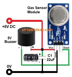 Gas Alarm Circuit Diagram using Buzzer