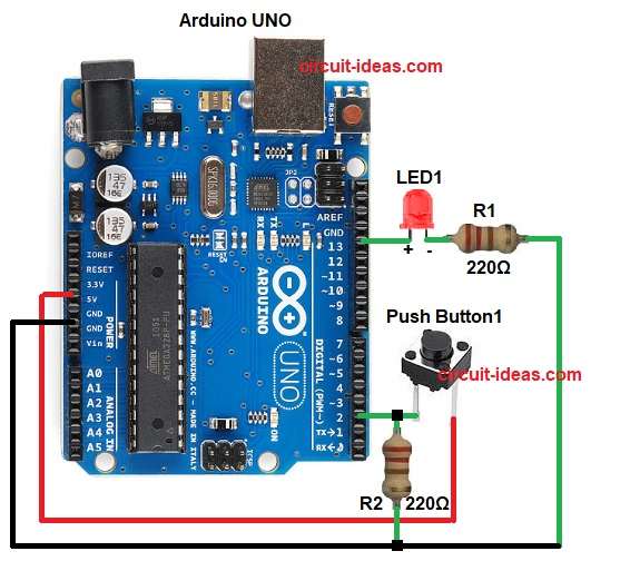 Simple 1 Push Button Circuit Diagram with Arduino