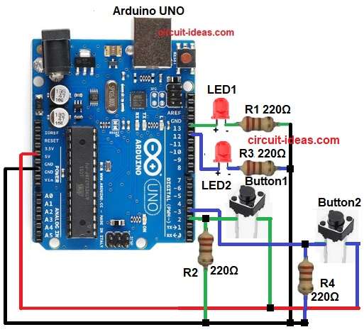 Simple 2 Push Button Circuit with Arduino