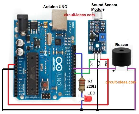 Simple Sound Sensor Circuit Diagram with Arduino