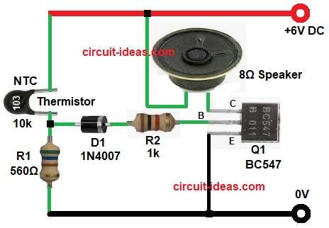 Simple Thermistor Based Fire Alarm Circuit Diagram