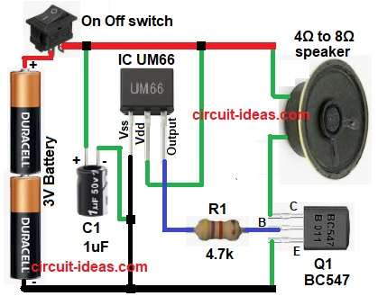 Christmas Music Box Circuit Diagram using IC UM66