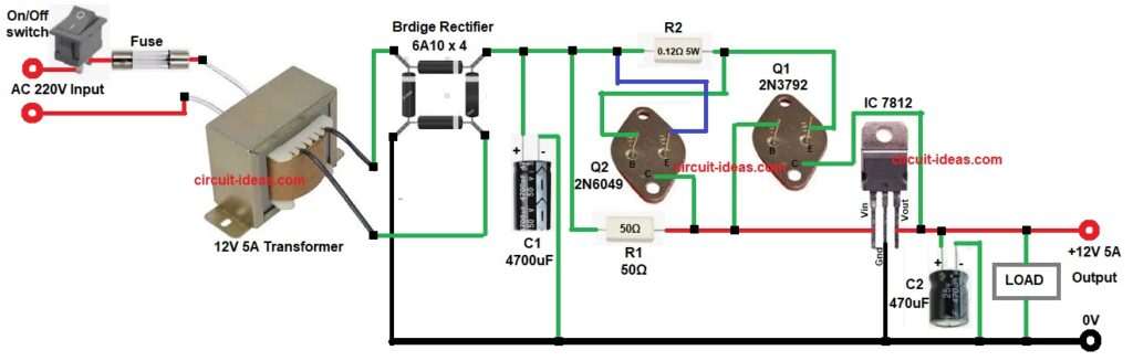 12V 5A Linear Power Supply Circuit Diagram