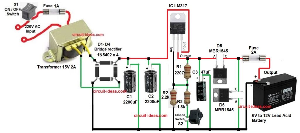 6V To12V Lead Acid Battery Charger Circuit Diagram