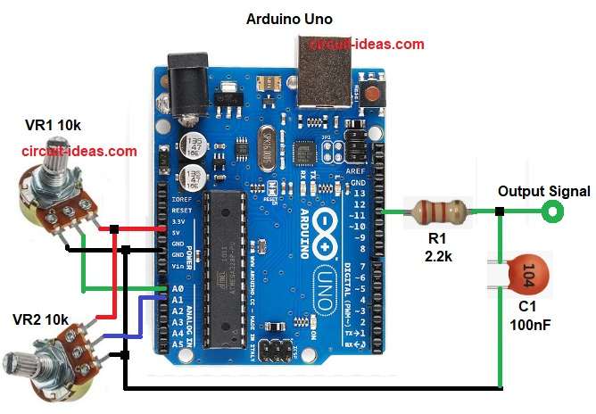 Arduino Sine Wave Output Circuit Diagram with RC Filter