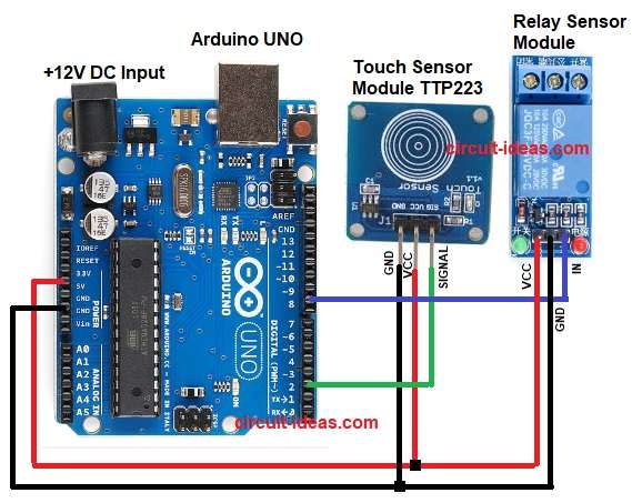Arduino Touch Sensor Relay Circuit Diagram