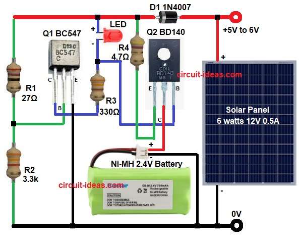 Low Cost 1.2V AA Ni-MH Solar Battery Charger Circuit Diagram