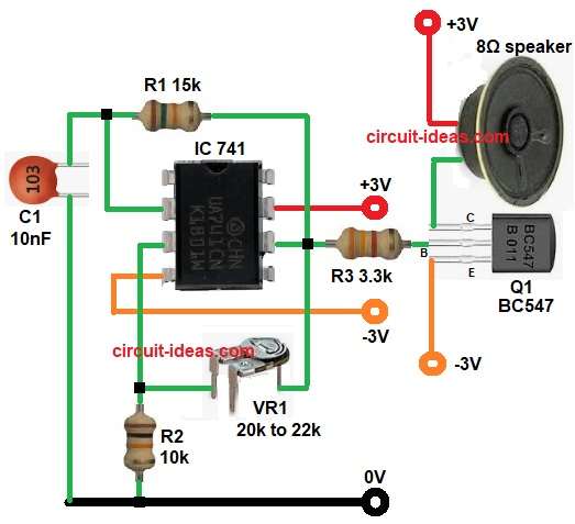 Op Amp 741 Sound Generator Circuit Diagram