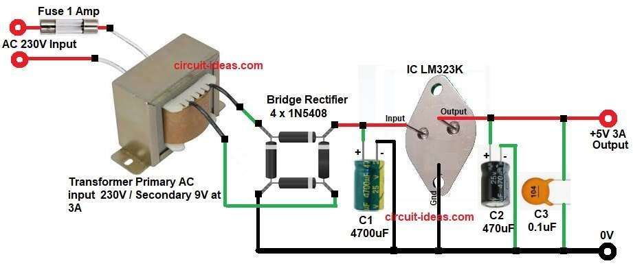 5V 3A Linear Power Supply Circuit Diagram
