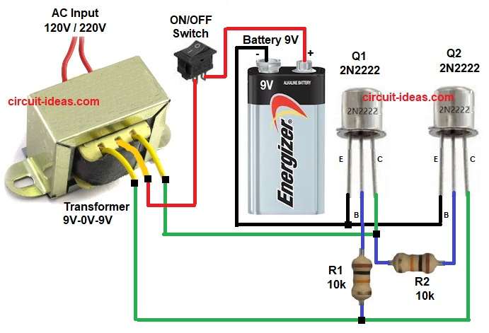 Simple 9V Transistor Inverter Circuit Diagram