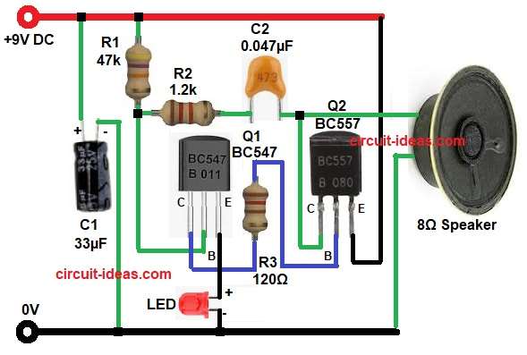 Simple Transistor Oscillator Speaker Circuit Diagram