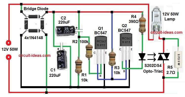 Soft ON Circuit Diagram for 12V Halogen Lamp