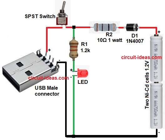 USB Powered Small Battery Charger Circuit Diagram