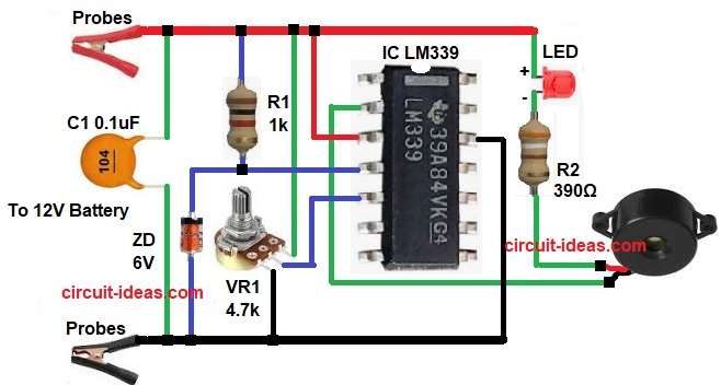 12V Battery Low Voltage Alarm Circuit Diagram