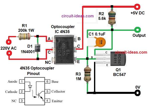 220V AC Live Detection and Interface Circuit Diagram