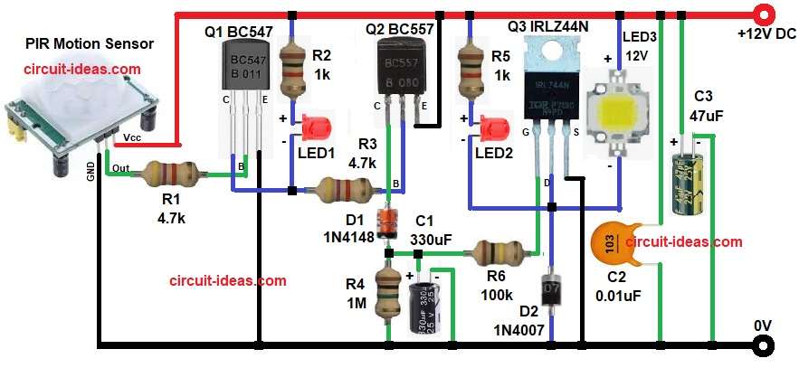 Automatic PIR Motion Sensor Light Circuit Diagram