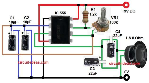 Simple Drummer Sound Circuit Diagram using IC 555