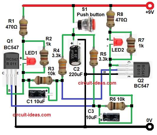 Transistor Based Coin Toss Game Circuit Diagram