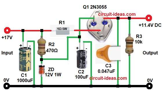 2N3055 Based 12V DC Voltage Regulator Circuit Diagram