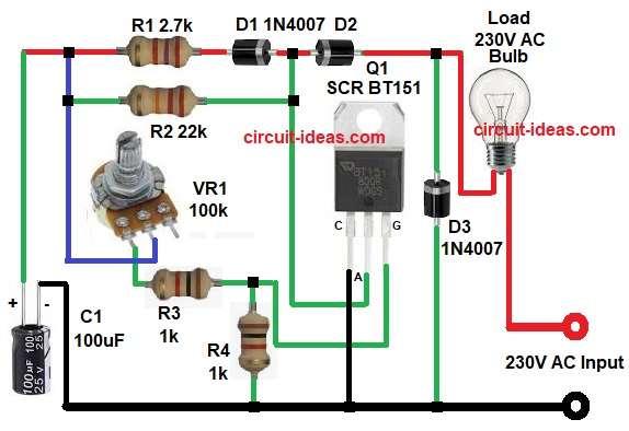 AC Lamp Flasher Circuit Diagram using SCR