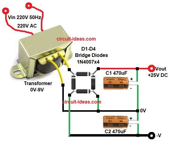 AC to DC Bridge Voltage Doubler Power Supply Circuit Diagram