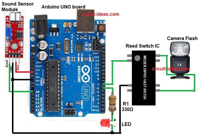 Arduino Flash Trigger Circuit Diagram with Sound Sensor