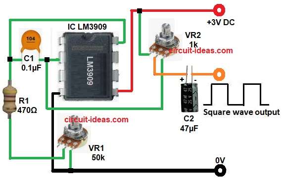 LM3909 IC Based Square Wave Generator Circuit Diagram