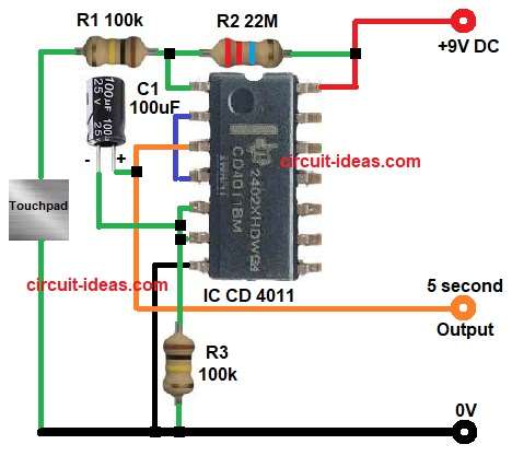 One Shot Timer Touch Switch Circuit Diagram
