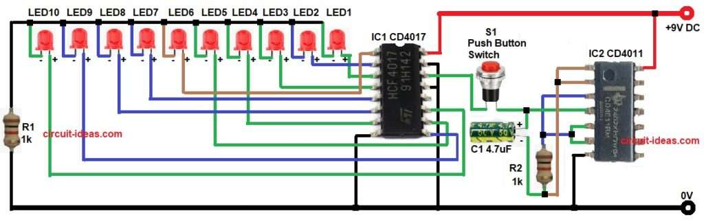 Random LED Number Generator Circuit Diagram