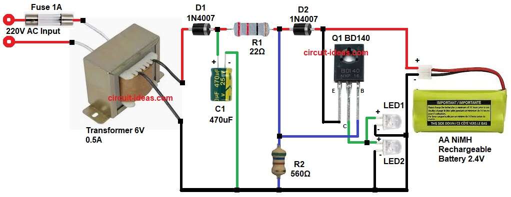 Transistor Based Mini Emergency Light Circuit Diagram
