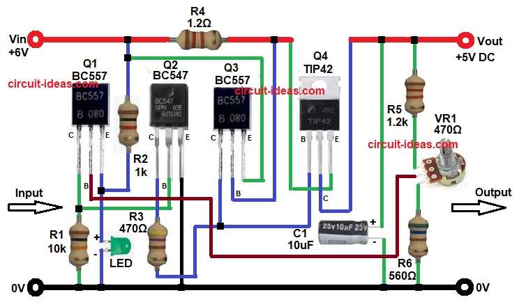 5V Transistor Based Low Dropout (LDO) Voltage Regulator Circuit Diagram