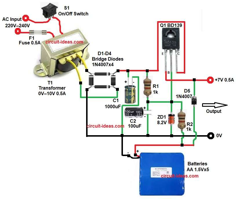 7V Backup Power Supply UPS Circuit Diagram
