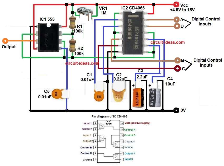 CD4066 Analog Switch with 555 Timer Circuit Diagram