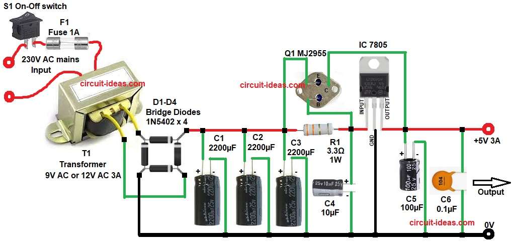High Current 5V 3A Voltage Regulator Circuit Diagram