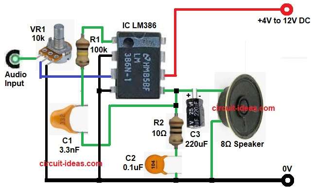 LM386 Amplifier with Bass Boost Circuit Diagram