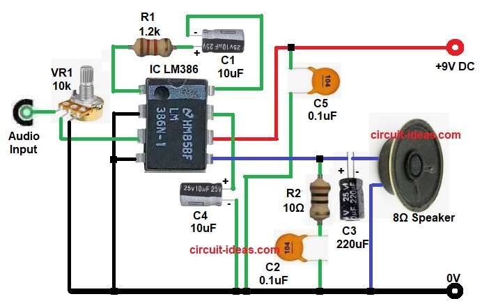 Mini LM386 Audio Amplifier Circuit Diagram